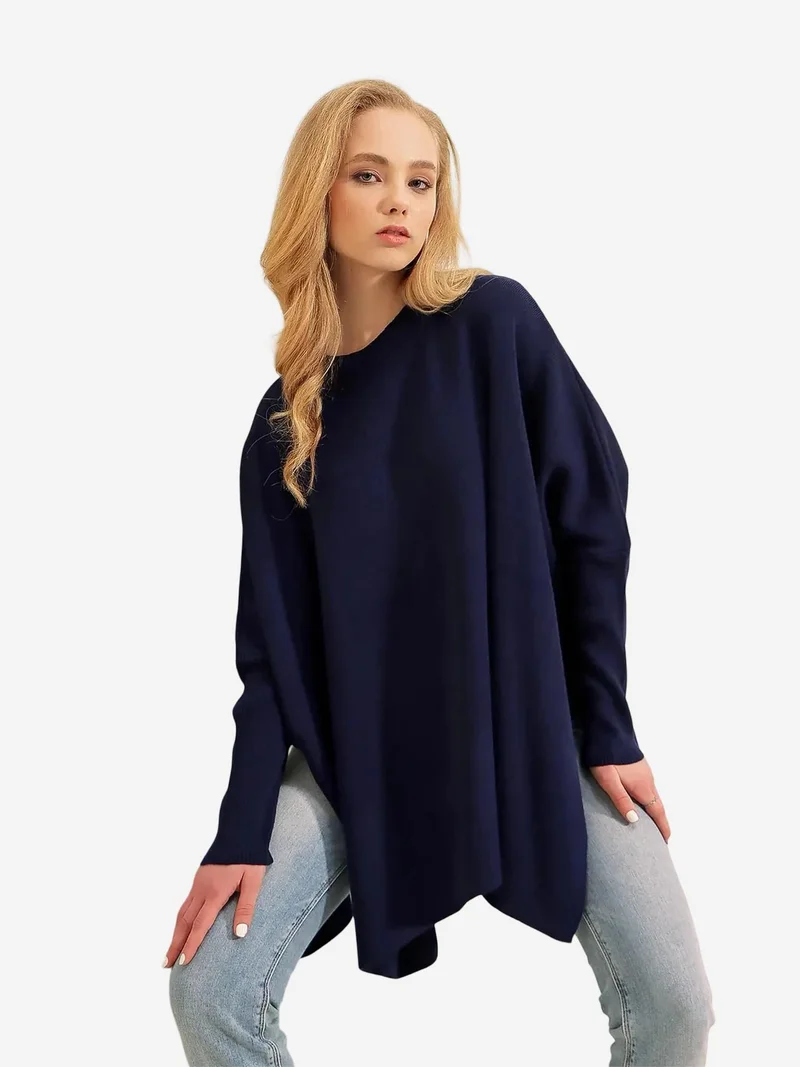 Big Dart Navy Blue BDART Oversized Acrylic Crew Neck Jumper for Women | Best Price UAE