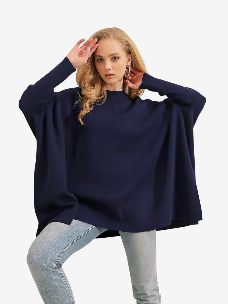 Big Dart Navy Blue BDART Oversized Acrylic Crew Neck Jumper for Women | Best Price UAE