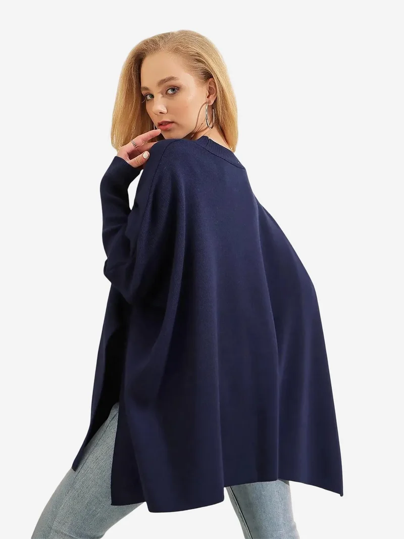 Big Dart Navy Blue BDART Oversized Acrylic Crew Neck Jumper for Women | Best Price UAE