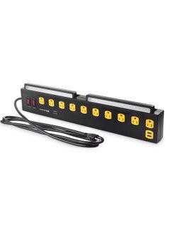 1350J Surge Protector With 15A Circuit Breaker 10Outlet Heavy Duty Power Strip With Usb And Led Light (Mountable Industrial Power Strip Surge Protector) In Black For Garage Workshop