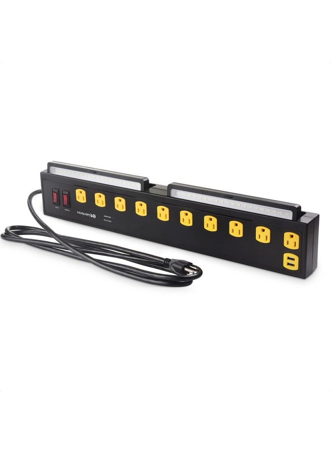 Cable Matters - 1350J Surge Protector With 15A Circuit Breaker 10Outlet Heavy Duty Power Strip With Usb And Led Light (Mountable Industrial Power Strip Surge Protector) In Black For Garage Workshop - Image 1
