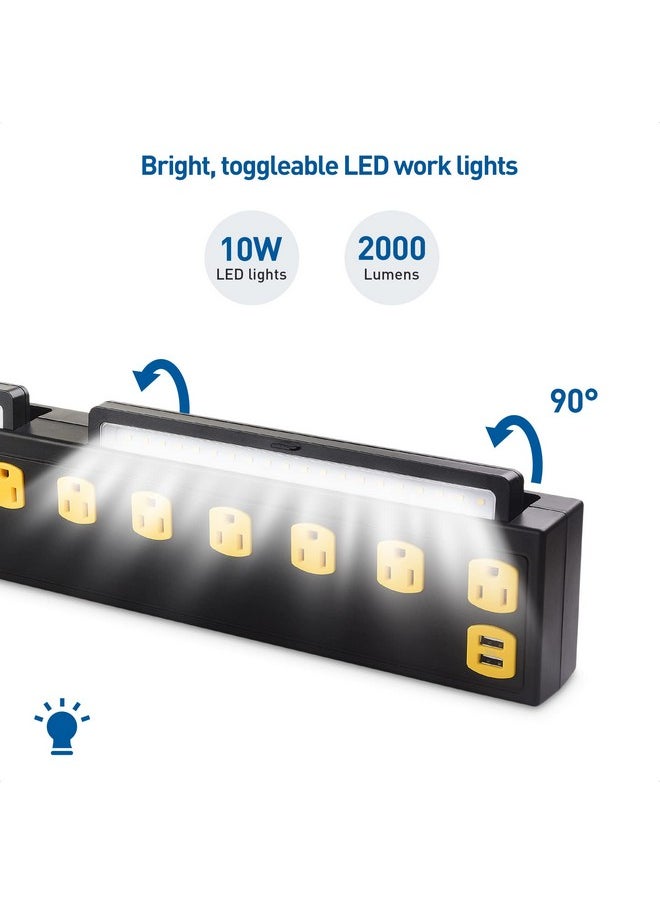 Cable Matters - 1350J Surge Protector With 15A Circuit Breaker 10Outlet Heavy Duty Power Strip With Usb And Led Light (Mountable Industrial Power Strip Surge Protector) In Black For Garage Workshop - Image 1