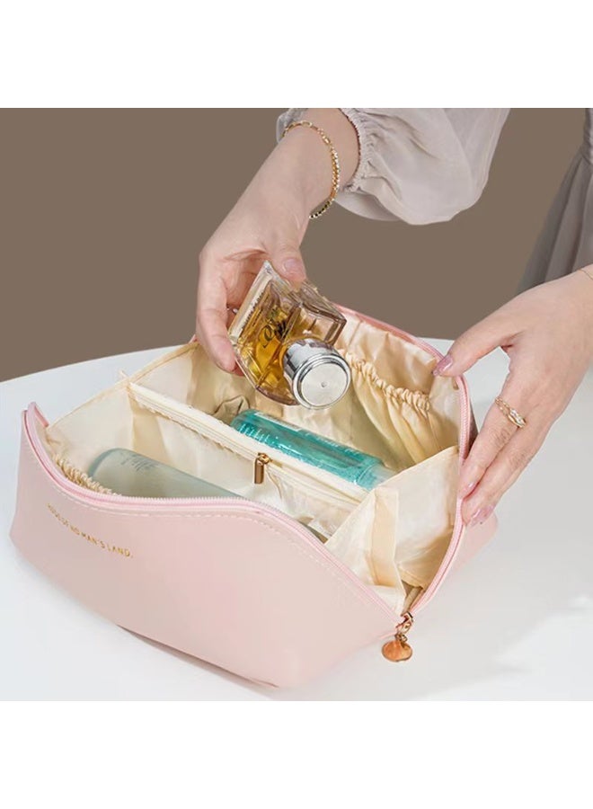 حقيبة مكياج للسفر مقاومة للماء وحقائب مستحضرات تجميل ذات سعة كبيرة للنساء（وردي） - Image 4