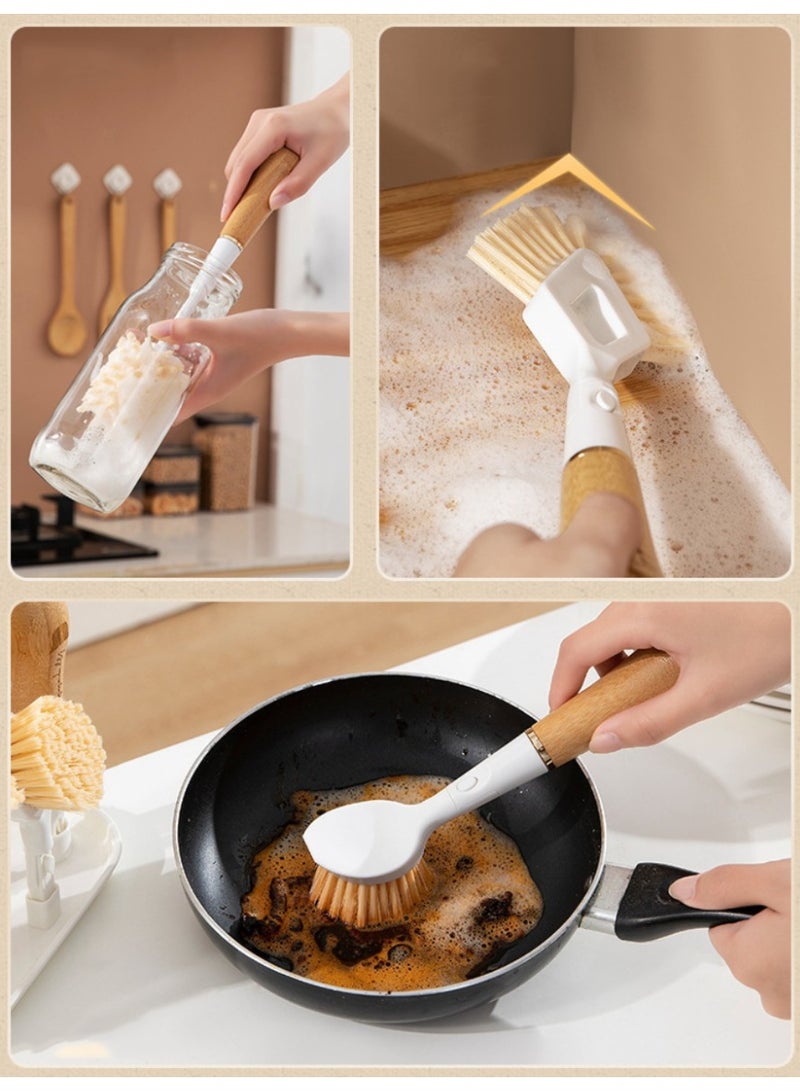 HOMESTAR Kitchen Bamboo Handle 3-In-1 Multi-Scrubber Brush Set - Includes Crevice Brush, 360° Rotating Cup Brush, Wood Pulp Sponge! Bamboo Handle, PP Material, PBT Bristles. Powerful Cleaning, Easy Head Change With Clip, Base With Drainage Groove. Multi-Use For Dishes & Pots. - Image 2