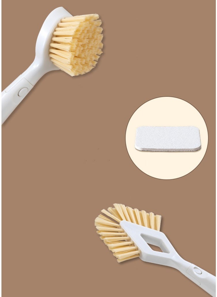 HOMESTAR Kitchen Bamboo Handle 3-In-1 Multi-Scrubber Brush Set - Includes Crevice Brush, 360° Rotating Cup Brush, Wood Pulp Sponge! Bamboo Handle, PP Material, PBT Bristles. Powerful Cleaning, Easy Head Change With Clip, Base With Drainage Groove. Multi-Use For Dishes & Pots. - Image 5