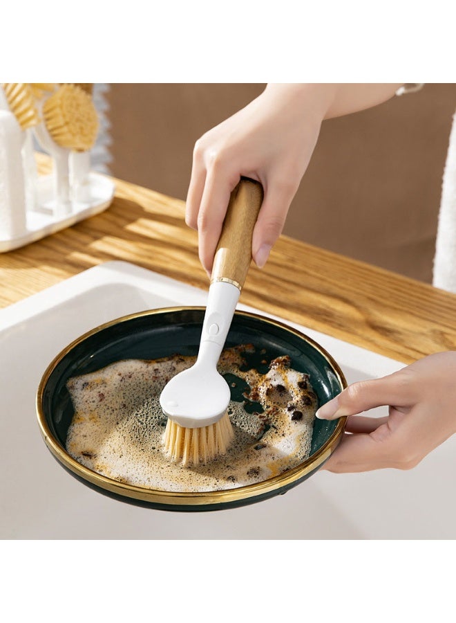 HOMESTAR Kitchen Bamboo Handle 3-In-1 Multi-Scrubber Brush Set - Includes Crevice Brush, 360° Rotating Cup Brush, Wood Pulp Sponge! Bamboo Handle, PP Material, PBT Bristles. Powerful Cleaning, Easy Head Change With Clip, Base With Drainage Groove. Multi-Use For Dishes & Pots. - Image 3