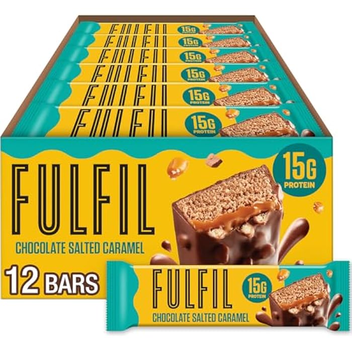 FULFIL Protein Snack Bars, Chocolate Salted Caramel Flavored, Gluten Free with 15g Protein, Pantry Staples, 12 Count - Image 1