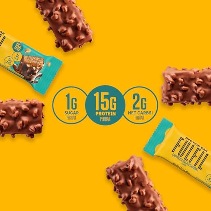 FULFIL Protein Snack Bars, Chocolate Salted Caramel Flavored, Gluten Free with 15g Protein, Pantry Staples, 12 Count - Image 4