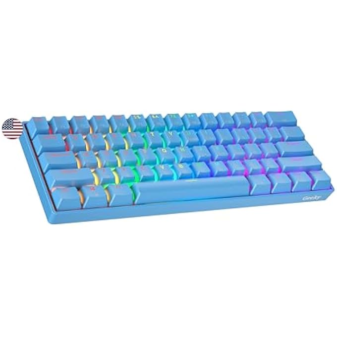 Geeky GK61 60% | HOT SWAPPABLE MECHANICAL GAMING KEYBOARD | 61 MULTICOLOUR KEYS BACKLIT RGB LED FOR GAMING PC/MAC | ANSI US US KEYBOARD (BLUE, MECHANICAL BLUE) - Image 1