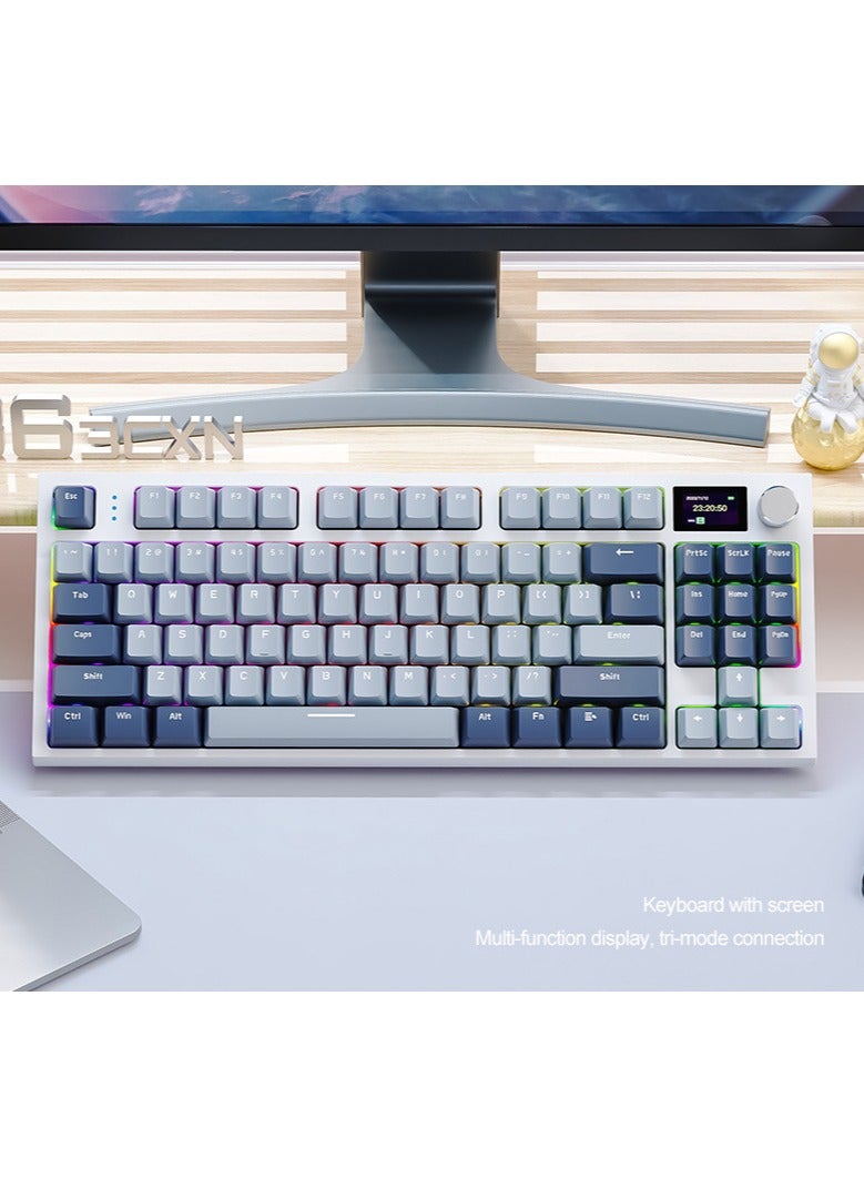 K86 RGB Wireless Mechanical Gaming Keyboard – Gasket Mount – Triple Mode (Bluetooth 5.0, 2.4G, USB-C) – 87-Key Hot-Swappable – Smart TFT Display – Metal Volume Knob – 4000mAh Battery – PBT Keycaps – PC/Laptop/Mac Compatible (Lavender Blue)