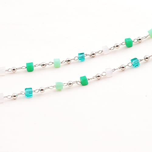 FUTIMELY Bohemia Green Beaded Beads Choker Necklace for Women,Simple Fresh Silver Beaded Square Round Bead Choker Necklace Fashion Jewelry - Image 4