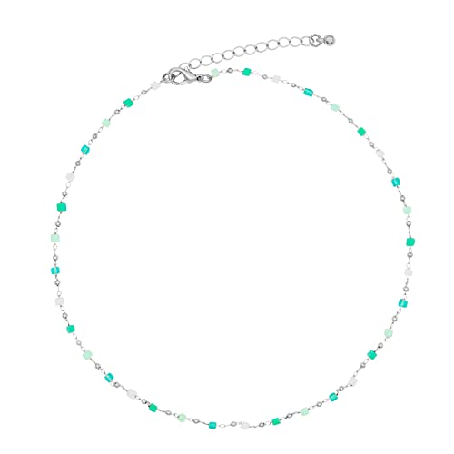 FUTIMELY Bohemia Green Beaded Beads Choker Necklace for Women,Simple Fresh Silver Beaded Square Round Bead Choker Necklace Fashion Jewelry - Image 1