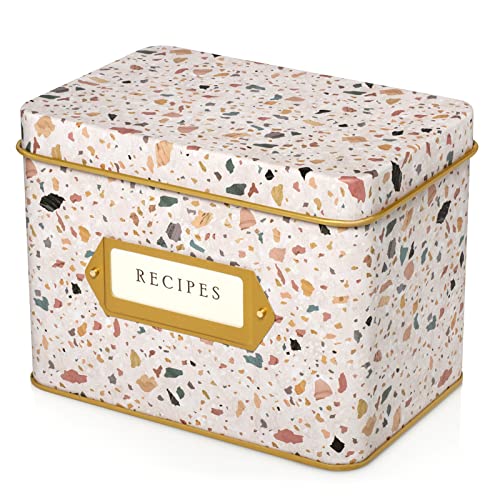 Jot  Mark Jot & Mark Recipe Card Gift Box, 25 4x6 inch Cards, 14 Dividers, Decorative Tin Box - Image 1