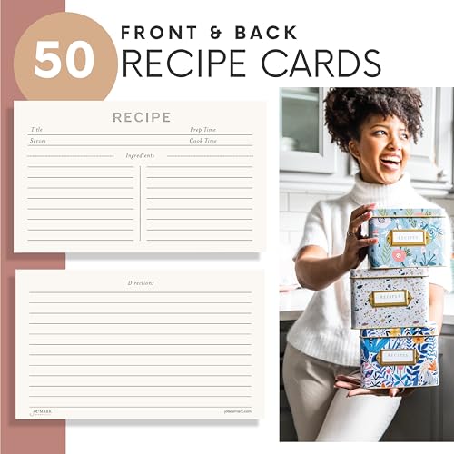Jot  Mark Jot & Mark Recipe Card Gift Box, 25 4x6 inch Cards, 14 Dividers, Decorative Tin Box - Image 5