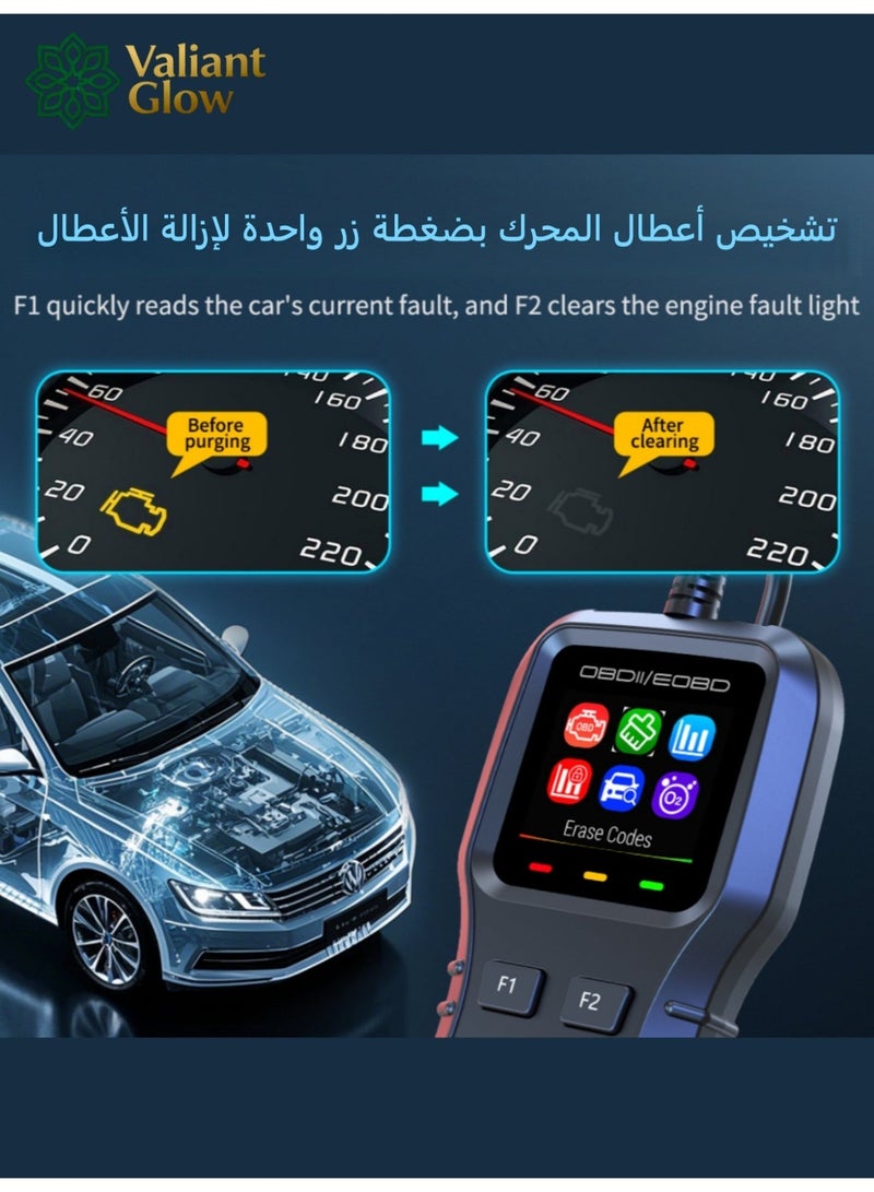 توهج شجاع جهاز فحص أعطال السيارات عالمي OBD2| أداة تشخيص أعطال المحرك وقراءة رموز الأعطال | يدعم اللغة العربية | مزود بخاصية عرض البيانات الحية وحالة جاهزية نظام الانبعاثات | شاشة ملونة لعرض البيانات المجمدة | متوافق مع جميع سيارات OBDII - Image 5