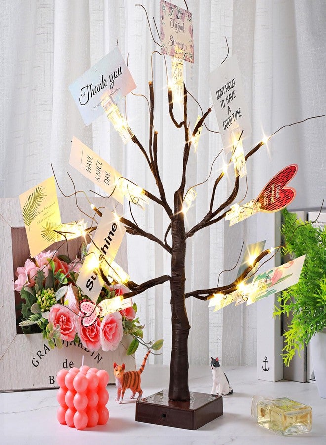 Mudder Money Holder Tree Present Card Holder with 12 Clear Clips LED Birch Twig Lights Tabletop Display Tree for Christmas, Valentines, Memo, Photo, Wedding(Classic Style,Brown, Warm White) - Image 3