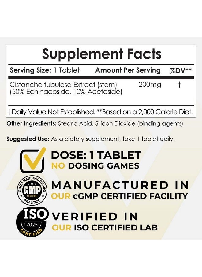 Nootropics Depot - Cistanche Tubulosa Tablets ; 200Mg ; 60 Count ; Minimum 50% Echinacoside + 10% Acetoside (Verbascoside) ; Promotes Physical Strength And Energy ; Promotes Vitality - Image 1