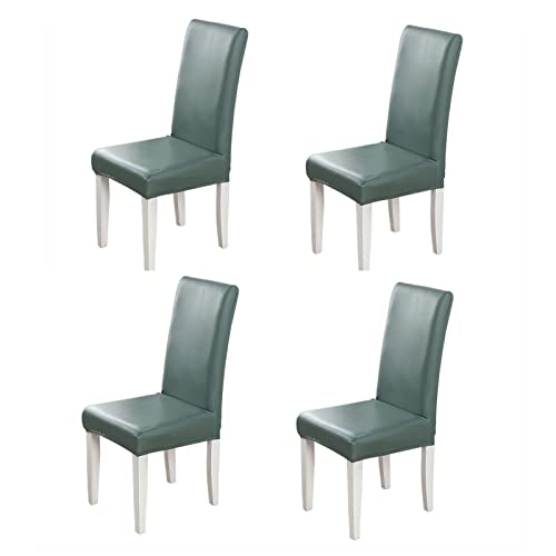 FLYPARTY FLYPARTY Stretch Solid Pu Leather Waterproof Dining Chair Cover Slipcover Removable Washable Short Dining Chair Cover  - Image 2