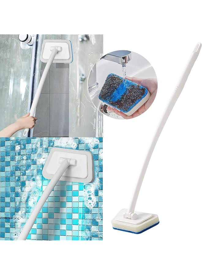 KASTWAVE Multifunctional Removable Bathtub And Wall Brush With 90° Rotating Head, Long Handle For Easy Cleaning, Includes 3 Replacement Heads - Image 1