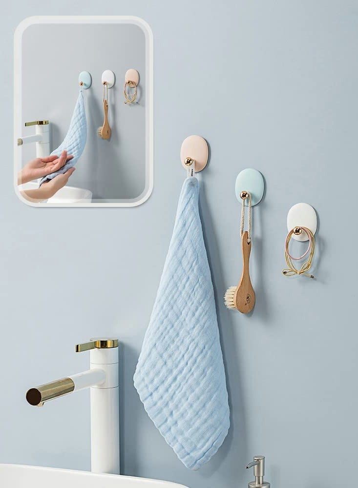 Excefore Self Adhesive Wall Hooks for Hanging Keys Towels Purses Hats Caps Scarves, Decorative Hook, Sticky Bathroom Door Kitchen Shower Room Entryway Organizer (White Pink Blue Green, 4PCS) - Image 3