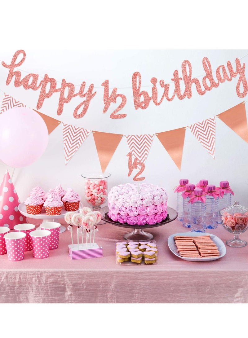 KASTWAVE 6 Months Banner Happy Birthday Banner Happy 1/2 Birthday Banner Glitter 1/2 Half Year Cake Topper Triangle Flag Banner for Half Year Baby Shower Birthday Party Decoration, Pre-Strung - Image 2