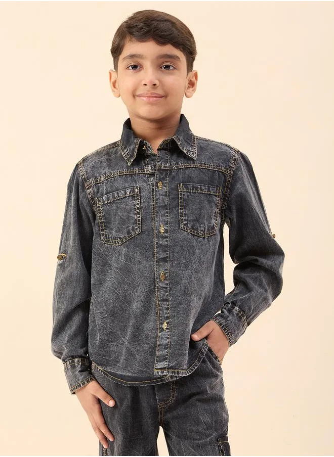 Stylo Bug Washed Finish Long Sleeve Shirt with Pocket Detail