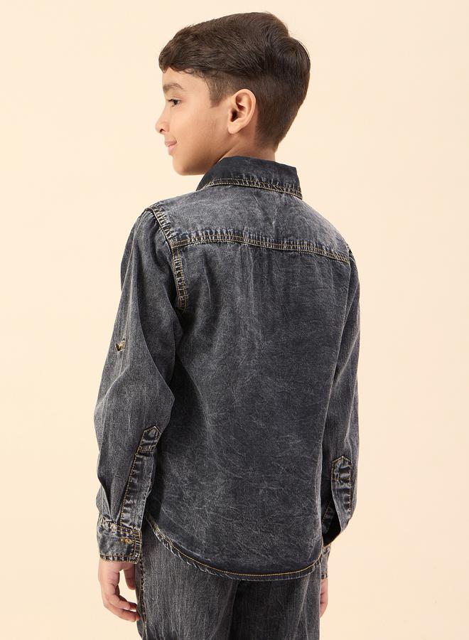 Stylo Bug Washed Finish Long Sleeve Shirt with Pocket Detail - Image 4