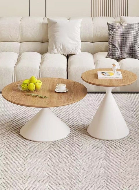 C&C Home Set of 2 Multipurpose Modern Design Nested Coffee Tables Strong Base Side Tables Round Edges Center Table for Living Room Home Office 70x40 and 50x55 cm