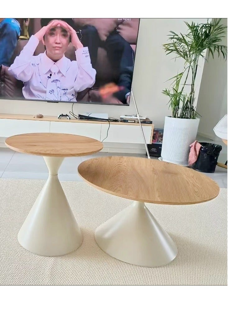 C&C Home Set of 2 Multipurpose Modern Design Nested Coffee Tables Strong Base Side Tables Round Edges Center Table for Living Room Home Office 70x40 and 50x55 cm