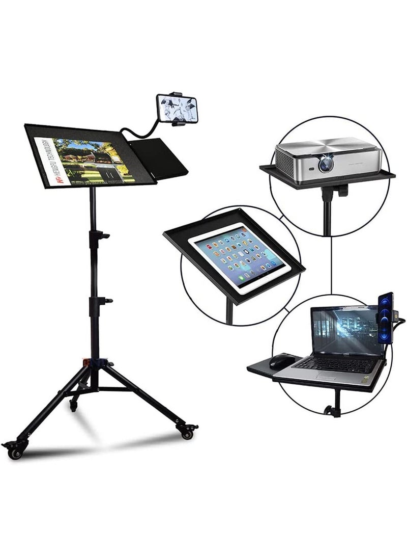 GT-Wheel Laptop Projector Floor Tripod Stand with Mouse Pallet & Phone Holder Adjustable Height  - Image 4