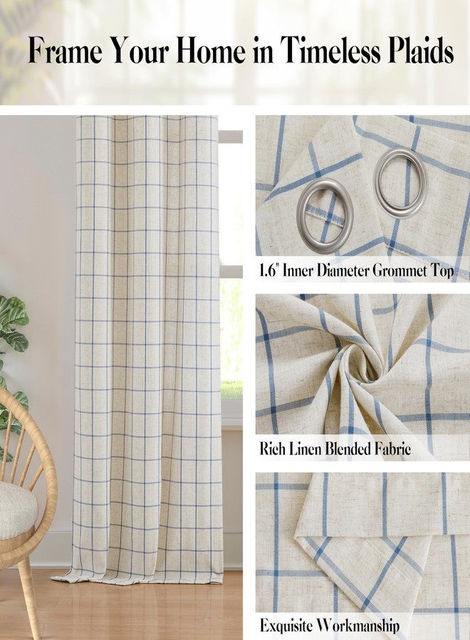Bapawfish Buffalo Plaid Curtain Panels 84 Inches Long,Woven Dusty Blue Stripes on Beige Linen Blended Light Filtering Fabric,Farmhosue Window Treatment for Bedroom,40" Wx84 Lx2 - Image 2