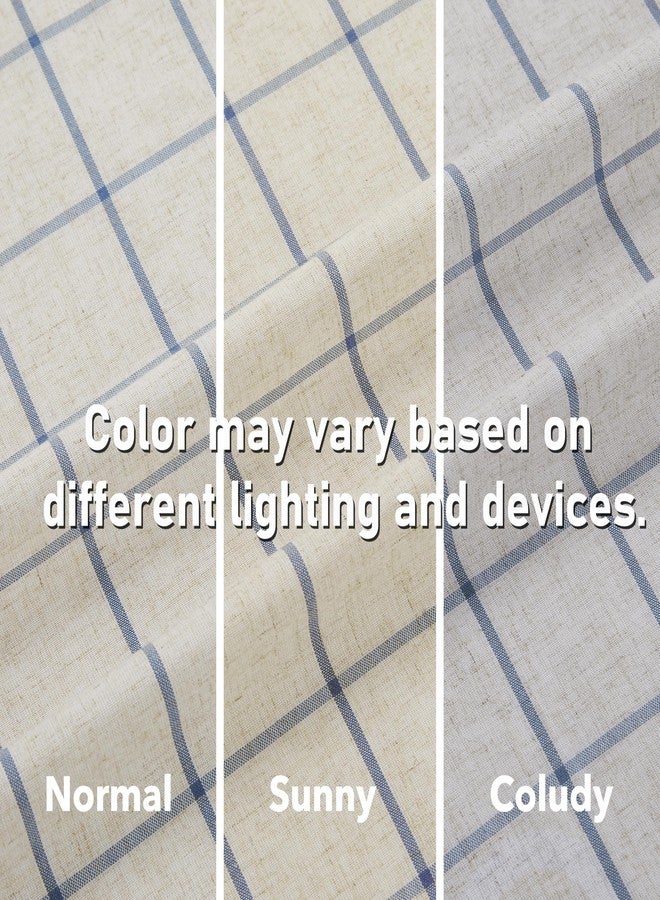 Bapawfish Buffalo Plaid Curtain Panels 84 Inches Long,Woven Dusty Blue Stripes on Beige Linen Blended Light Filtering Fabric,Farmhosue Window Treatment for Bedroom,40" Wx84 Lx2 - Image 3