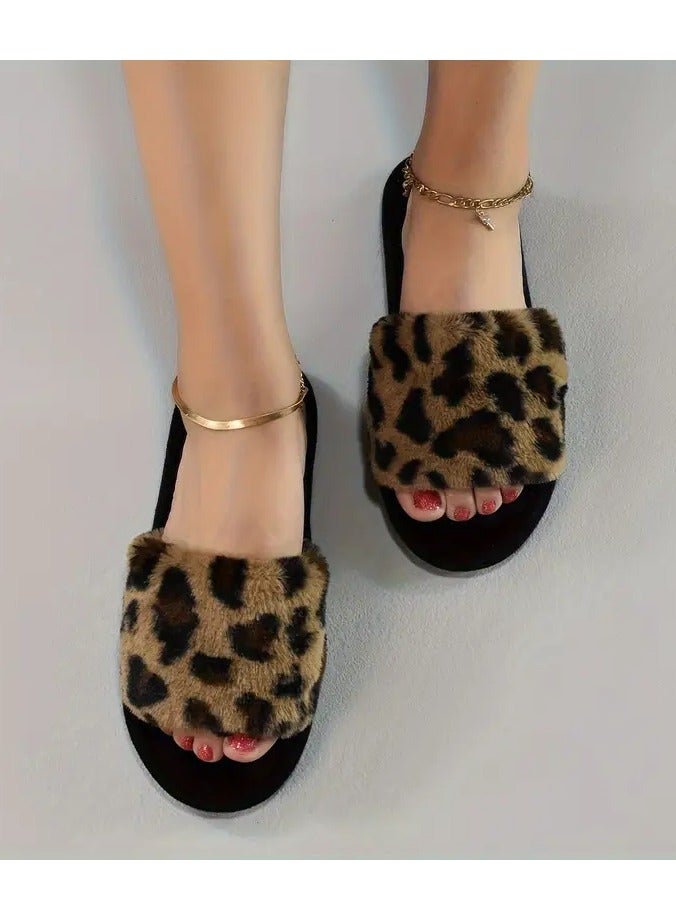 Rozino Cozy Leopard Print Women's Slippers - Soft, Warm Fabric Indoor Shoes with Non-Slip EVA Sole, Perfect for All Seasons, Ladies Slippers Coffee Color 40-41 - Image 2