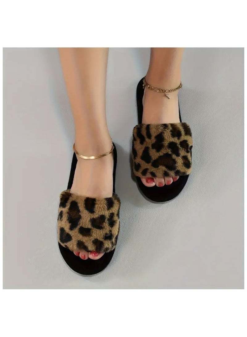 Rozino Cozy Leopard Print Women's Slippers - Soft, Warm Fabric Indoor Shoes with Non-Slip EVA Sole, Perfect for All Seasons, Ladies Slippers Coffee Color 40-41 - Image 4