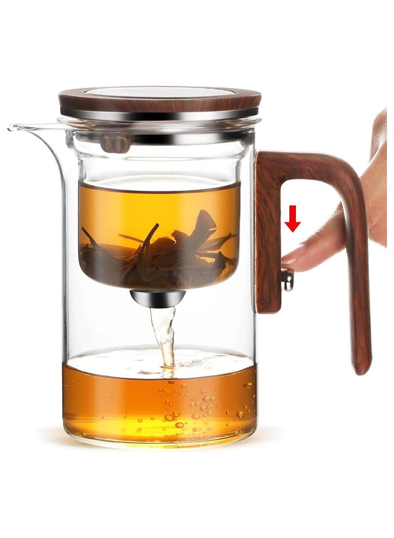 Enchanti Tea Pot, Glass Teapot with Infuser,Enchanted Tea Kettle with Strainer for Water Separation, Magical Push Control Tea pot for Loose Leaf & Herbal Teas -600ML - Image 1