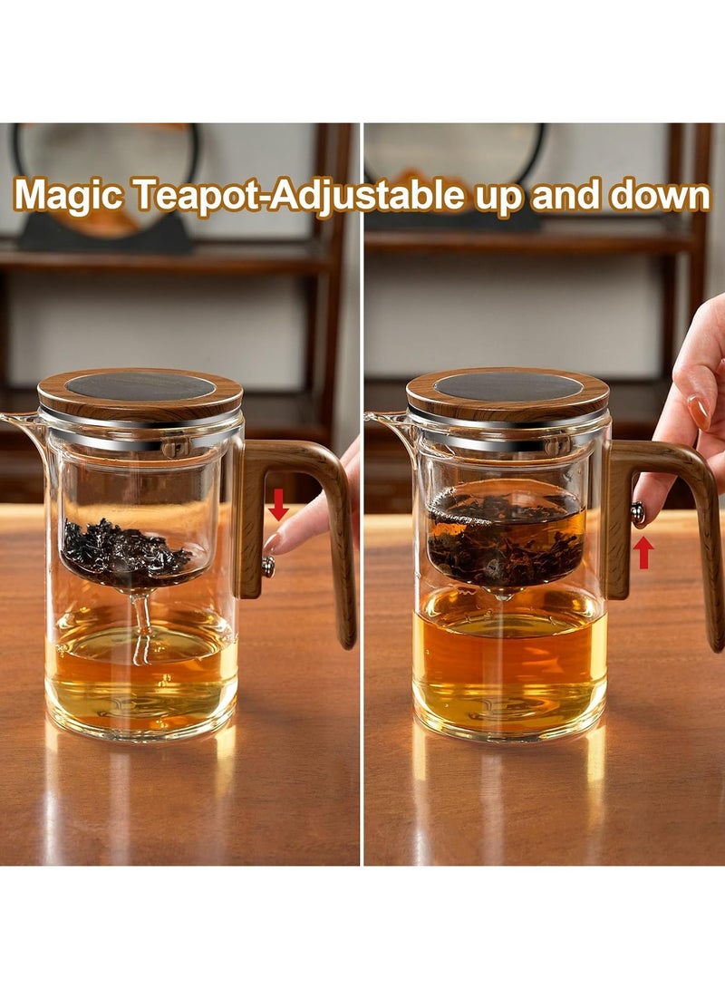 Enchanti Tea Pot, Glass Teapot with Infuser,Enchanted Tea Kettle with Strainer for Water Separation, Magical Push Control Tea pot for Loose Leaf & Herbal Teas -600ML - Image 2