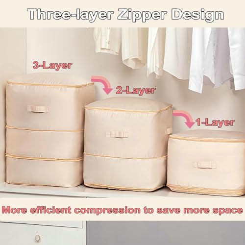 JUPITER WARRIOR Ultra Space Saving Self Compression Organizer, 3-Layer Zipper Large Capacity Storage Bag, Thick Satin Fabric Heavy Duty Bags for Comforters Blankets Bedding Duvet (Gray, X-Large, 2PCS) - Image 4