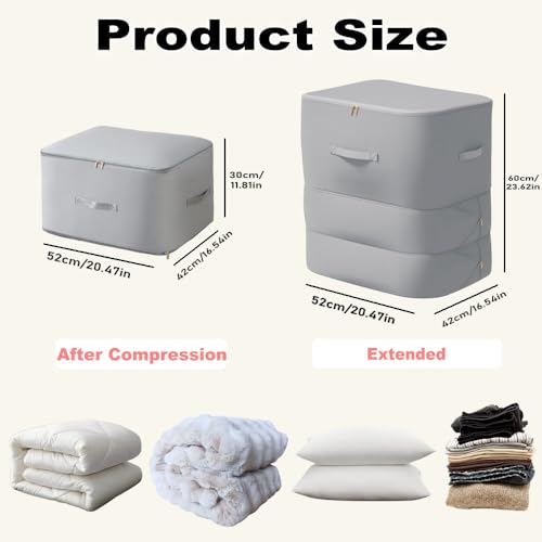 JUPITER WARRIOR Ultra Space Saving Self Compression Organizer, 3-Layer Zipper Large Capacity Storage Bag, Thick Satin Fabric Heavy Duty Bags for Comforters Blankets Bedding Duvet (Gray, X-Large, 2PCS) - Image 3