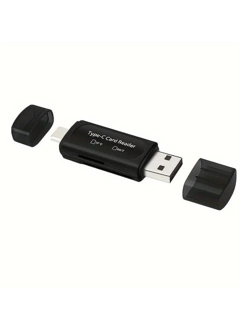SD Card Reader, 4-in-1 USB C SD Card Reader Dual Slot OTG Memory Card Adapter for TF/Micro SD/SD/SDXC/Micro SDXC/Micro SDHC Memory Cards (Black)