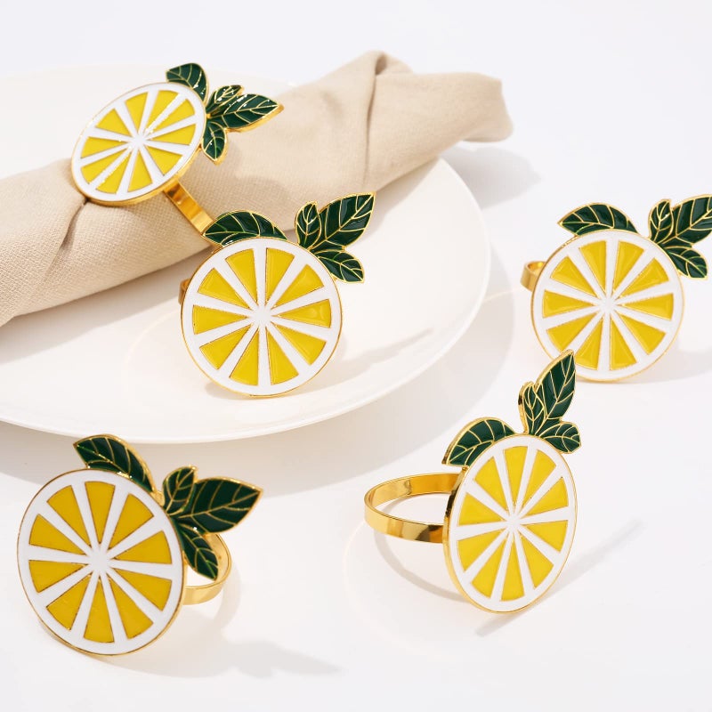 Whaline Whaline 6Pcs Lemon Napkin Rings Metal Lemon Napkin Holder Farmhouse Gold Fruit Napkin Buckle for Summer Wedding Dinner Party Birthday Banquet Family Gathering Holiday Table Top Decoration