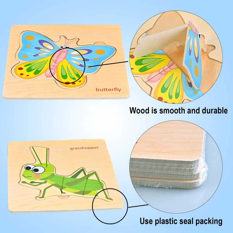 Faburo Wooden Puzzles for Toddlers 1-3, 8pcs Shapes, Insect Animal Themed Montessori Toys for 1 Year Old Learning, Educational Preschool Toys for Boys Girls - Image 4