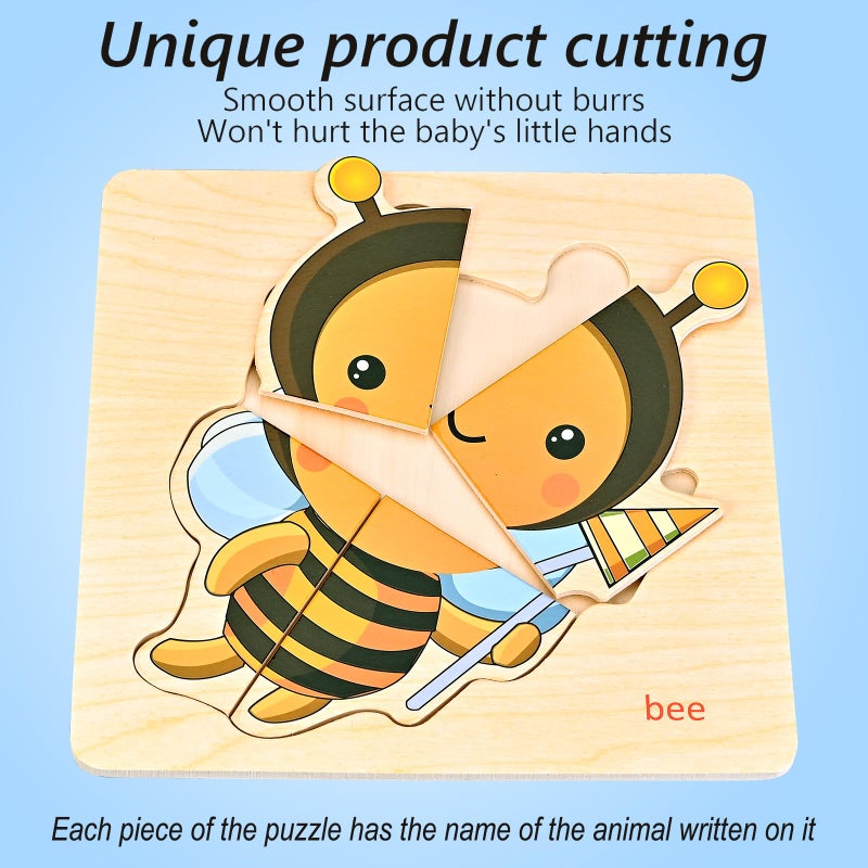 Faburo Wooden Puzzles for Toddlers 1-3, 8pcs Shapes, Insect Animal Themed Montessori Toys for 1 Year Old Learning, Educational Preschool Toys for Boys Girls - Image 5