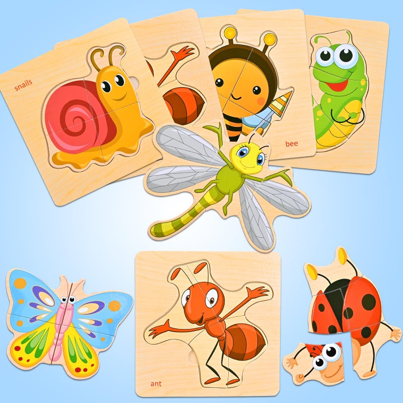 Faburo Wooden Puzzles for Toddlers 1-3, 8pcs Shapes, Insect Animal Themed Montessori Toys for 1 Year Old Learning, Educational Preschool Toys for Boys Girls - Image 3