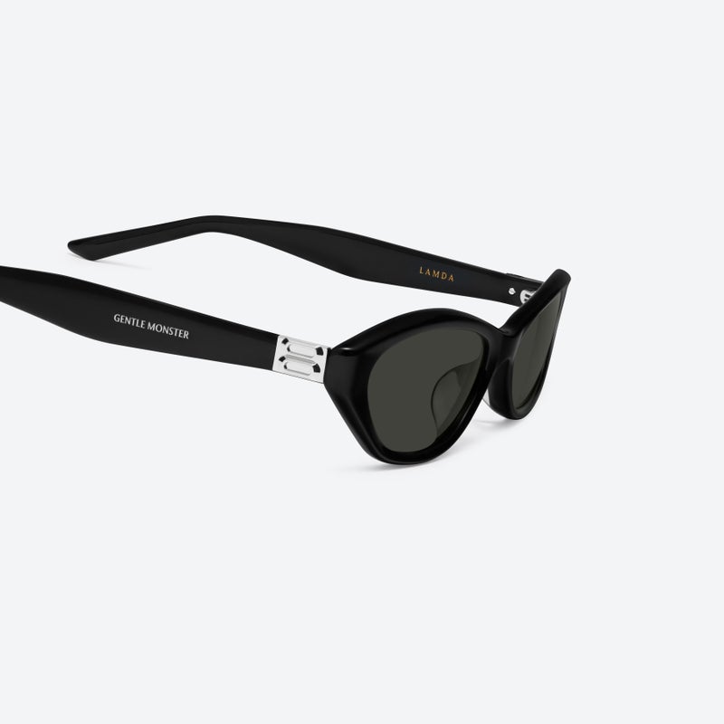 جنتل مونستر نظارات شمسية Gentle Monster Lamda Col.01 55 بتصميم عين القطة للجنسين - إطار أسود مع عدسات رمادية داكنة - Image 3