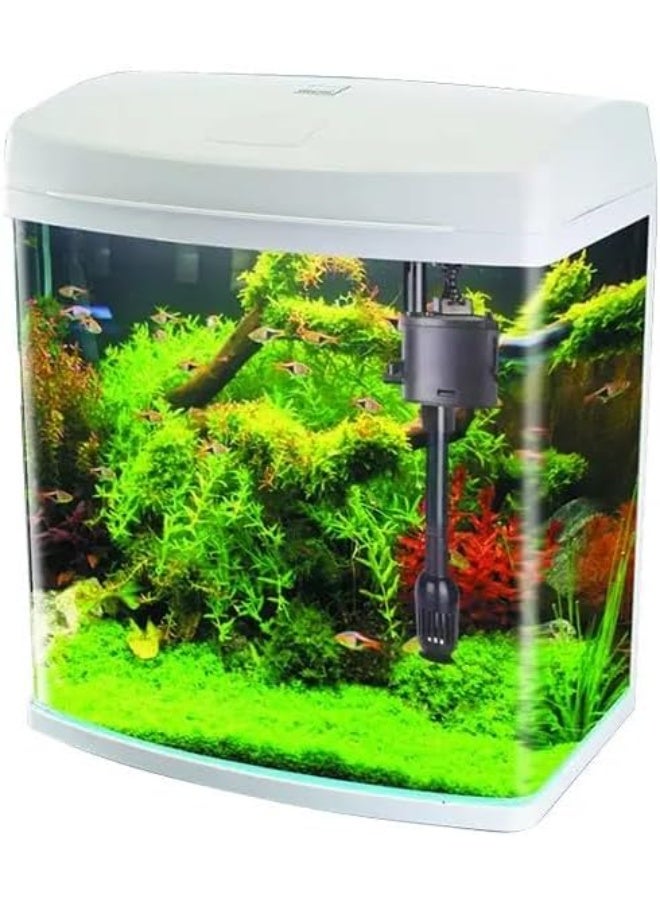 نانو كلاسيك حوض سمك صغير مع ضوء LED، فلتر مياه وسخان مياه – حوض أكواريوم مكتبي بمضخة مدمجة، زجاج عائم، عملية هادئة – ديكور للمنزل والمكتب (أبيض، 24×17×28 سم) - Image 1