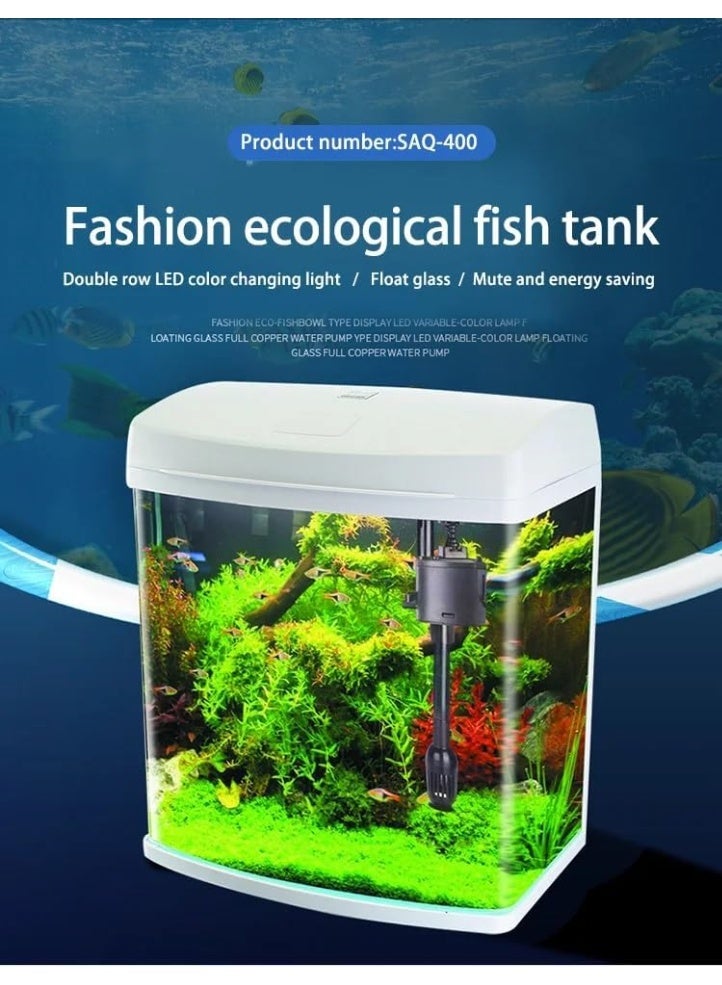 نانو كلاسيك حوض سمك صغير مع ضوء LED، فلتر مياه وسخان مياه – حوض أكواريوم مكتبي بمضخة مدمجة، زجاج عائم، عملية هادئة – ديكور للمنزل والمكتب (أبيض، 24×17×28 سم) - Image 4