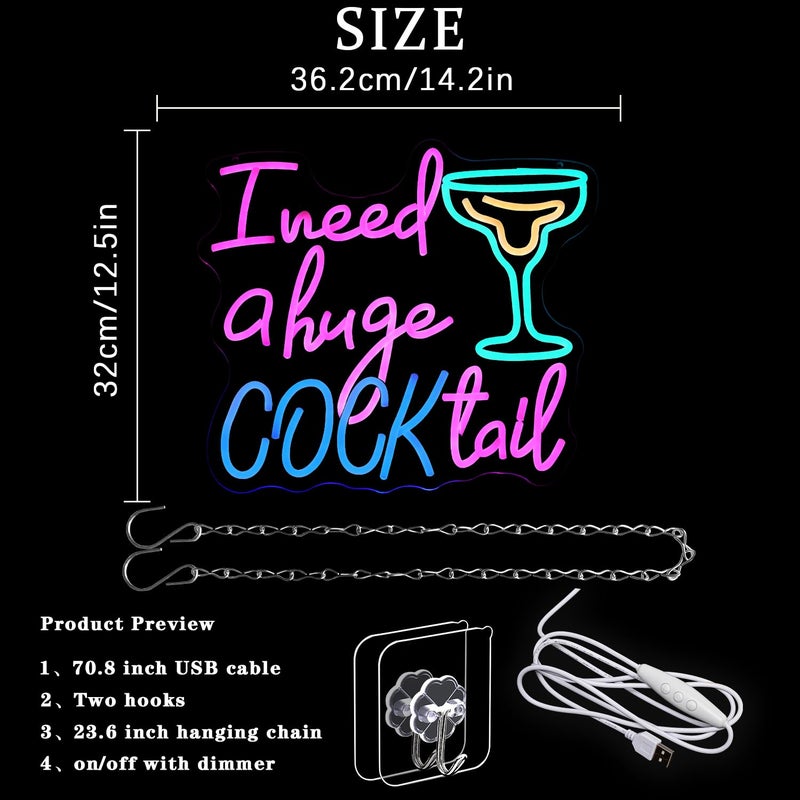 Alkkign Cocktail Neon Sign for Wall Decor Bar Neon Light I Need a Huge Cocktail LED Neon Signs Colorful Led Neon Lights for Bar Kitchen Restaurant Decoration - Image 3