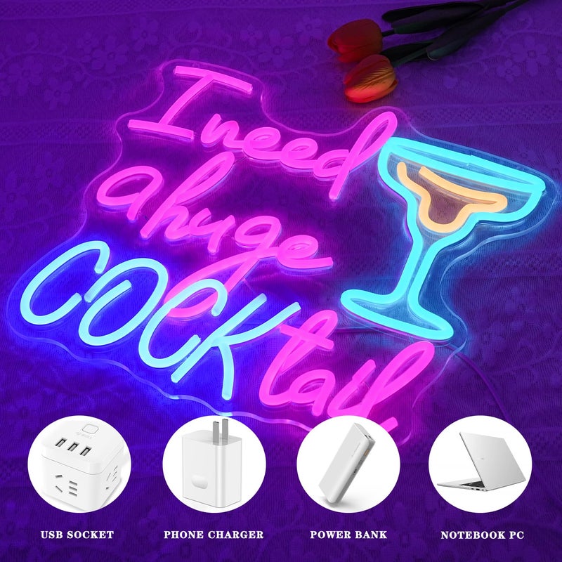 Alkkign Cocktail Neon Sign for Wall Decor Bar Neon Light I Need a Huge Cocktail LED Neon Signs Colorful Led Neon Lights for Bar Kitchen Restaurant Decoration - Image 2