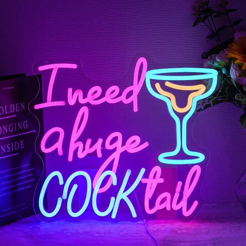 Alkkign Cocktail Neon Sign for Wall Decor Bar Neon Light I Need a Huge Cocktail LED Neon Signs Colorful Led Neon Lights for Bar Kitchen Restaurant Decoration - Image 1