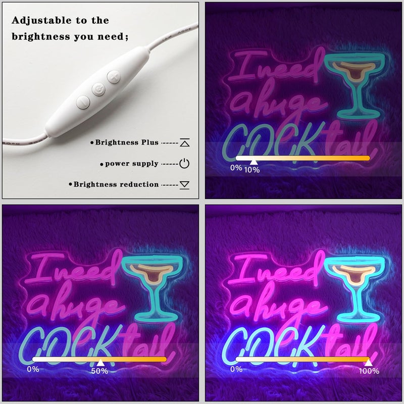 Alkkign Cocktail Neon Sign for Wall Decor Bar Neon Light I Need a Huge Cocktail LED Neon Signs Colorful Led Neon Lights for Bar Kitchen Restaurant Decoration - Image 4